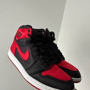 Satin red and black jordan’s retro 1 high
